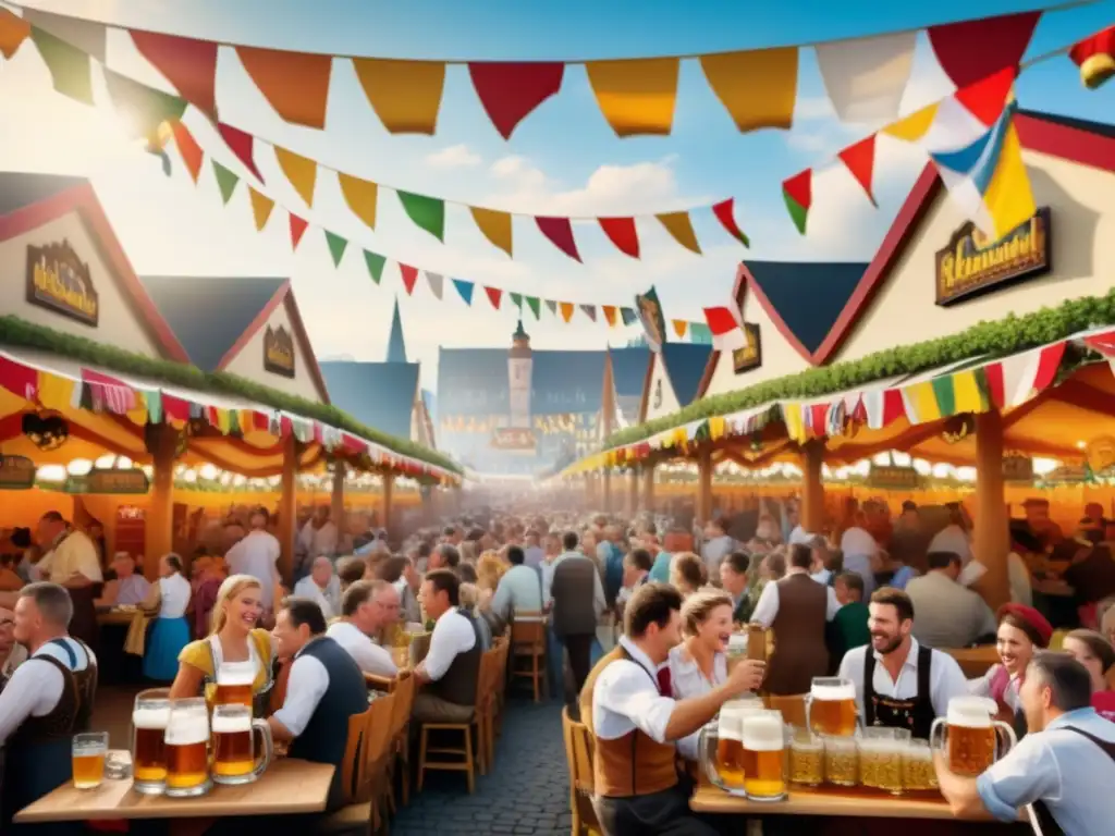 Celebración vibrante del Oktoberfest en Munich, Alemania, con vestimenta bávara, música y cerveza - Historia Oktoberfest Alemana