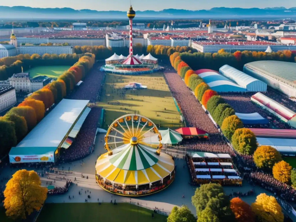 A vista aérea impresionante del Oktoberfest en Munich, Alemania