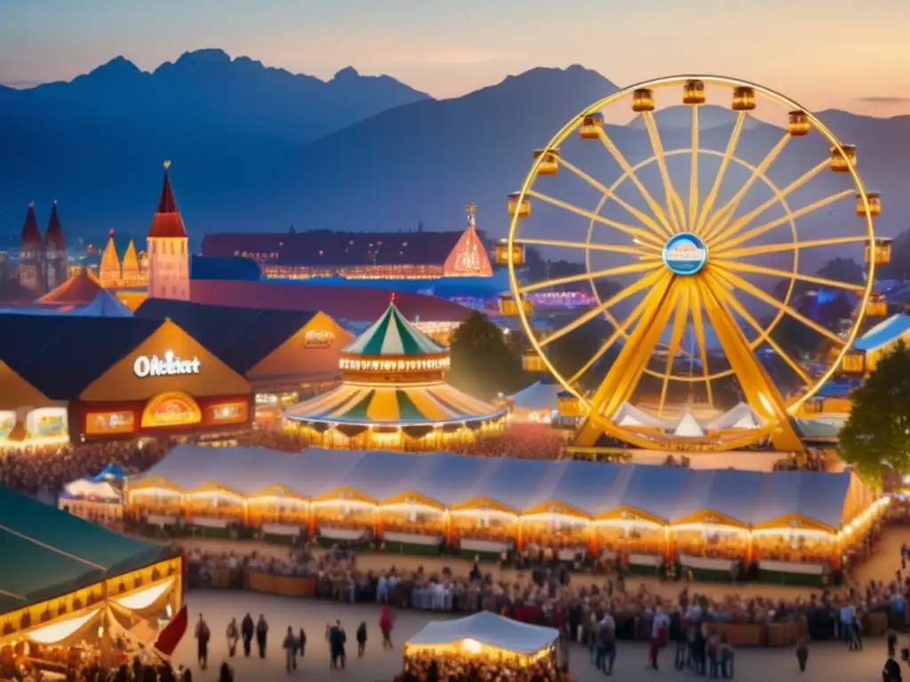 Historia y tradiciones del Oktoberfest: Festividad mágica en Munich al atardecer