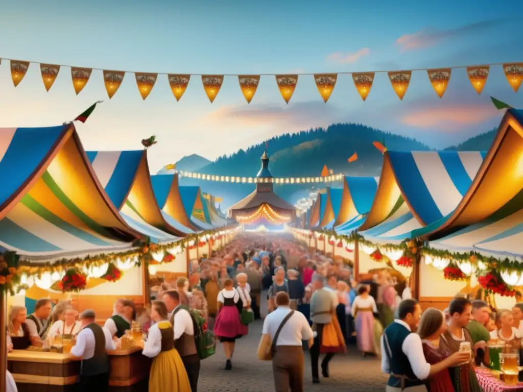 Celebración vibrante y etérea de Oktoberfest con influencias culturales locales y elementos tradicionales alemanes