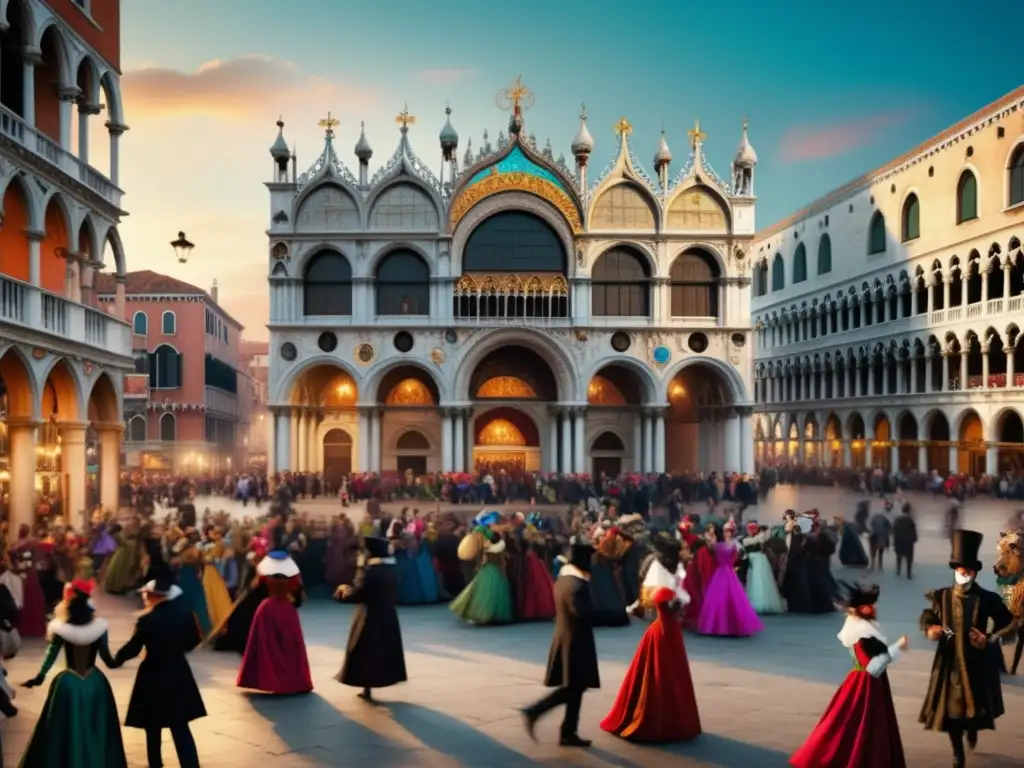 Escena vibrante en la plaza de Venecia durante el Carnaval: festivales tradicionales, máscaras y simbolismo