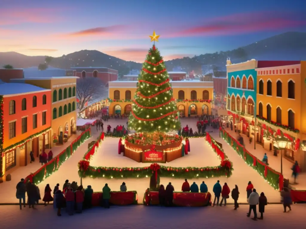 Plaza navideña con decoración tradicional y festivales de Navidad en América Latina