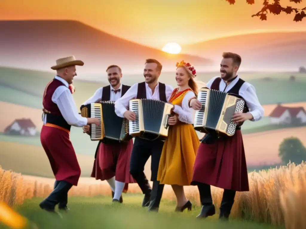 Músicos de Polka Polaca en un festival tradicional de 110 caracteres