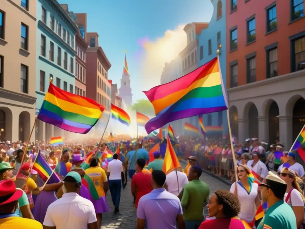 Desfile vibrante de orgullo LGBTQ+ en ciudad histórica - Festivales LGBTQ+ tradicionales y legado