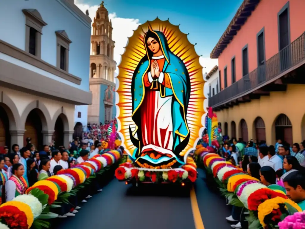 Fiesta Virgen de Guadalupe México: Colorida procesión callejera llena de alegría, música y arquitectura mexicana