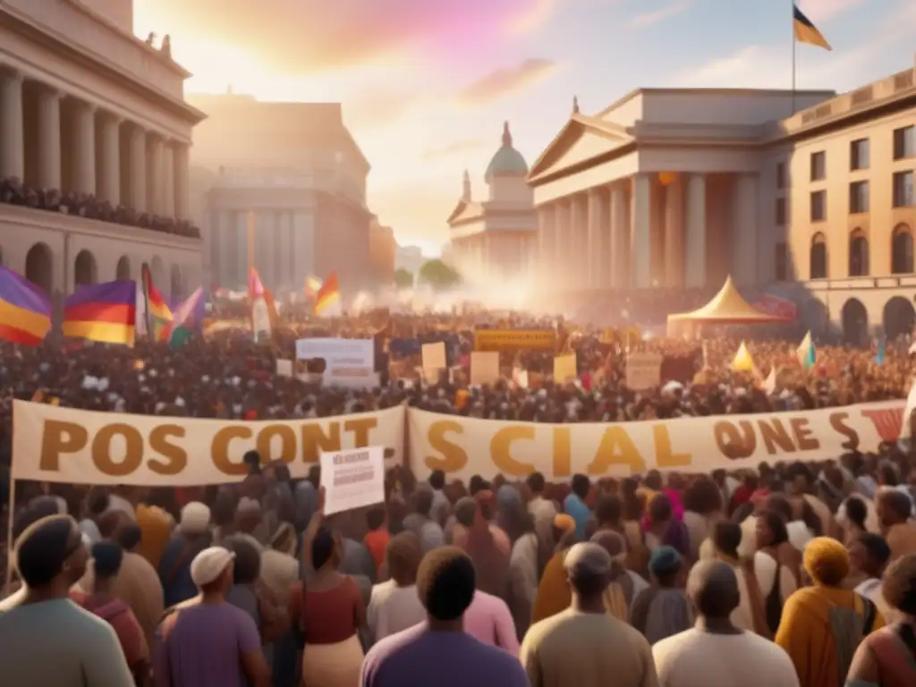 Multitud diversa y festiva en plaza de protesta social