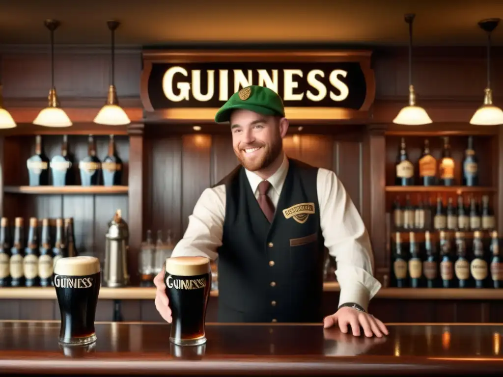 Celebración tradicional de San Patricio con cerveza Guinness en un acogedor pub irlandés