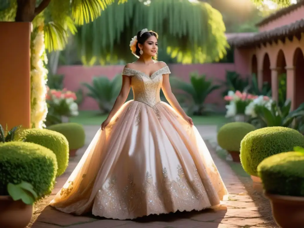 Joven mexicana en vestido Quinceañera, símbolo de tradiciones de rito de paso en diferentes culturas