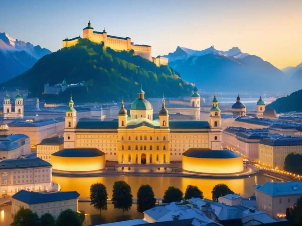 Festival de música Salzburgo tradicional, ciudad histórica y majestuosos paisajes nevados, música y magia