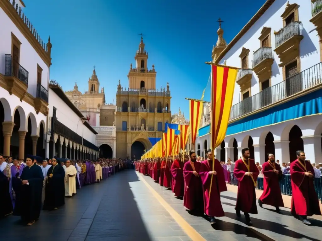 Festivales Semana Santa Sevilla, procesión vibrante con pasos procesionales, nazarenos y música solemne