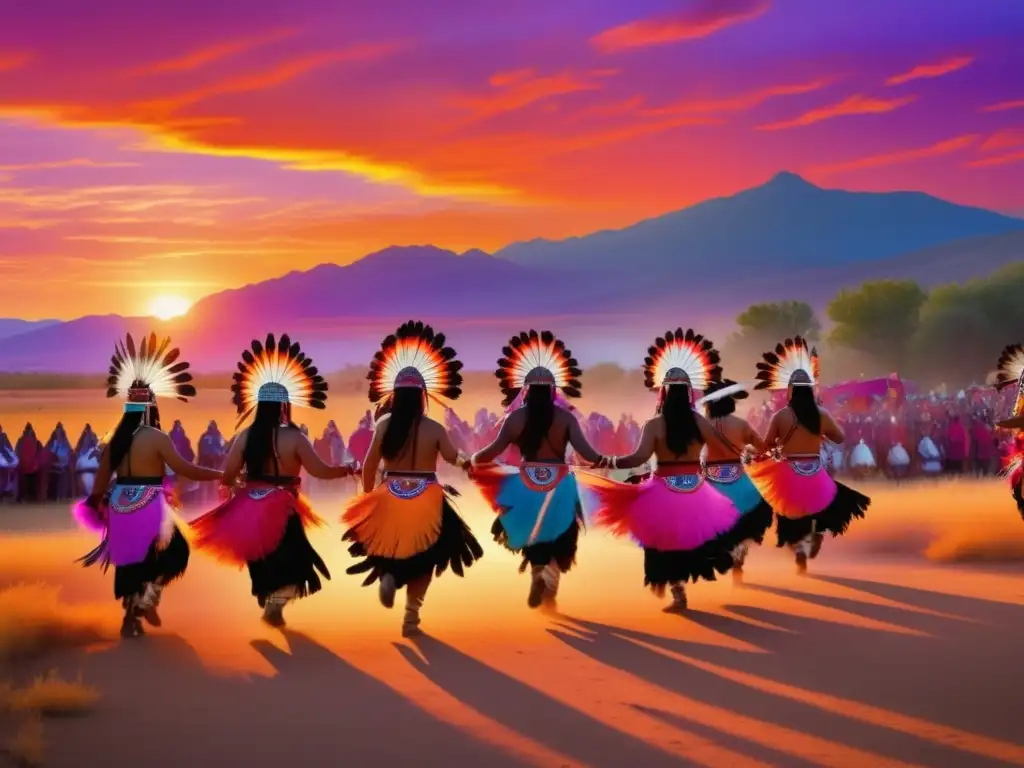 Festival nativo americano: atardecer sagrado con danzas, fuego ceremonial y conexión a la naturaleza