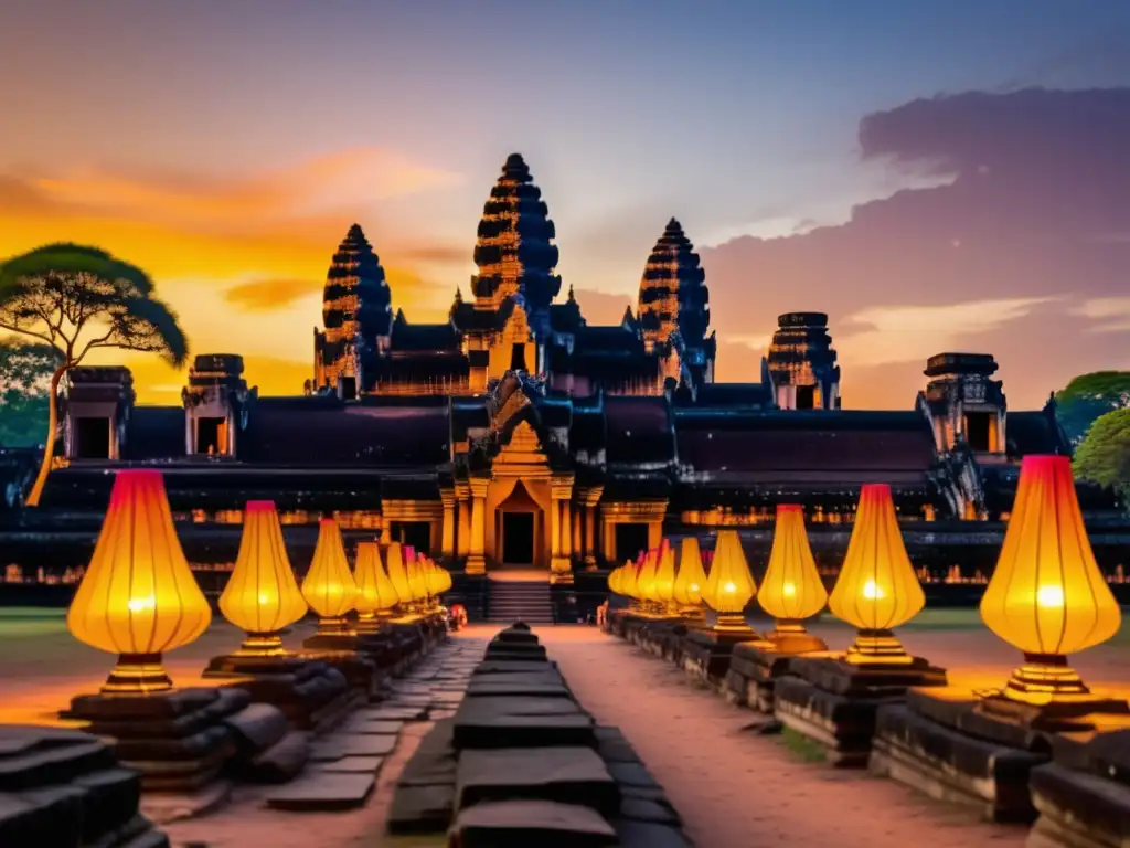 Festivales tradicionales templos Angkor: Enchanting 8k imagen de templos Angkor adornados con vibrantes decoraciones festivas