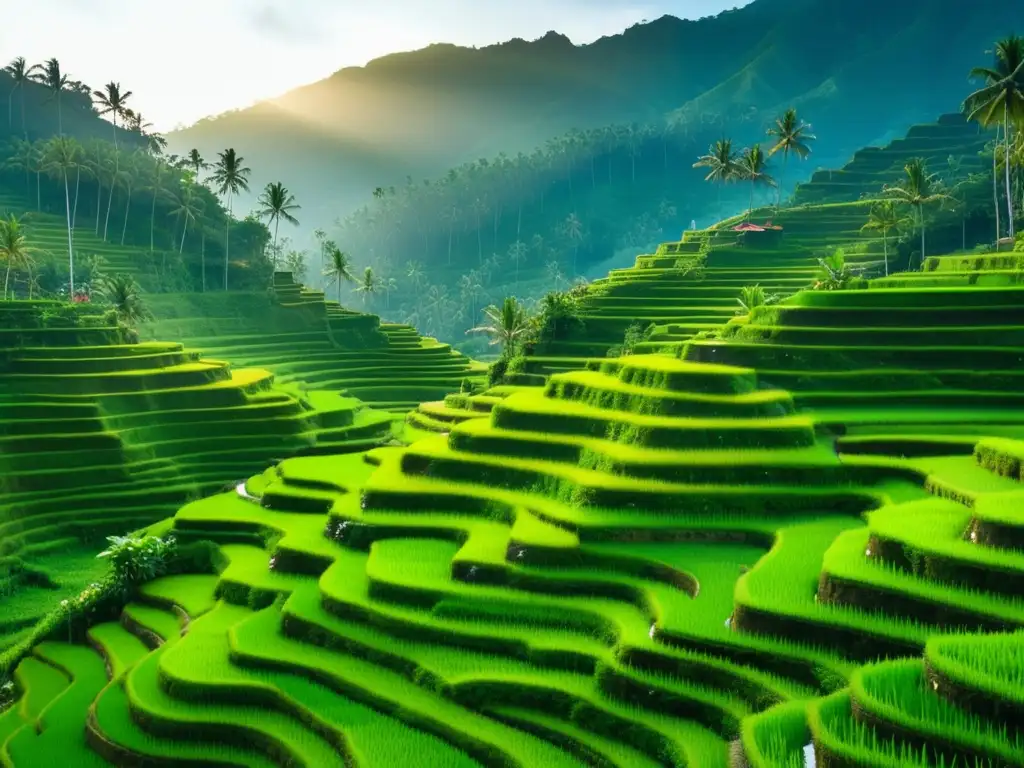 Paisaje hipnotizante de terrazas de arroz verde en Bali para el encabezado