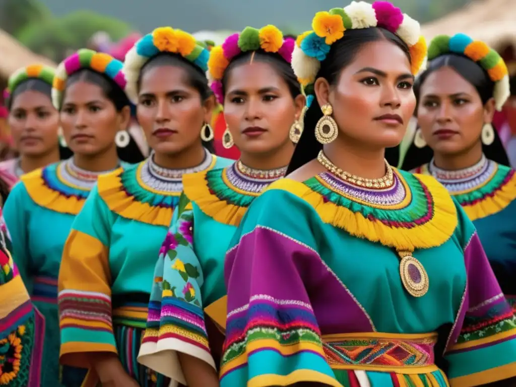 Festival tradicional con mujeres guatemaltecas en colorida indumentaria -