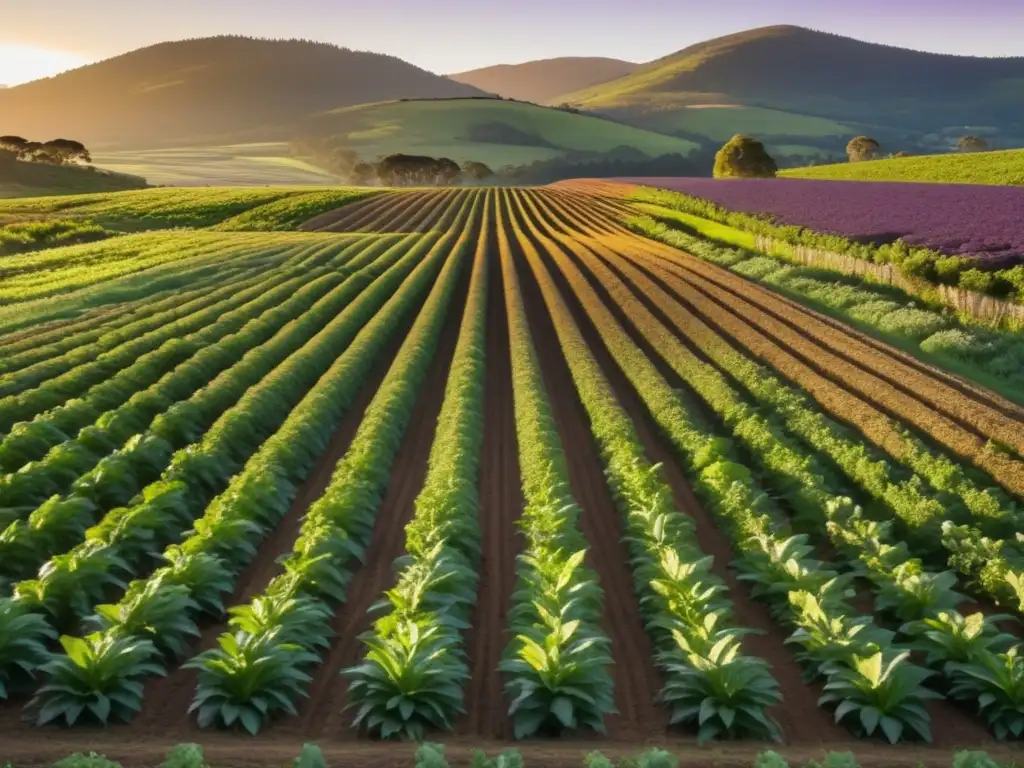 Encanto del Festival de la Tubérculo en Tasmania: Campo verde, plantas de patatas vibrantes, montañas boscosas y atmósfera mística