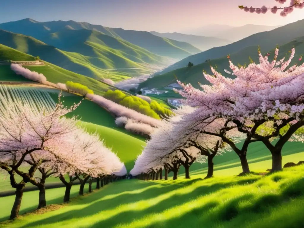 Festival cerezo en flor Valle del Jerte: Paisaje mágico con cerezos en flor, montañas y río