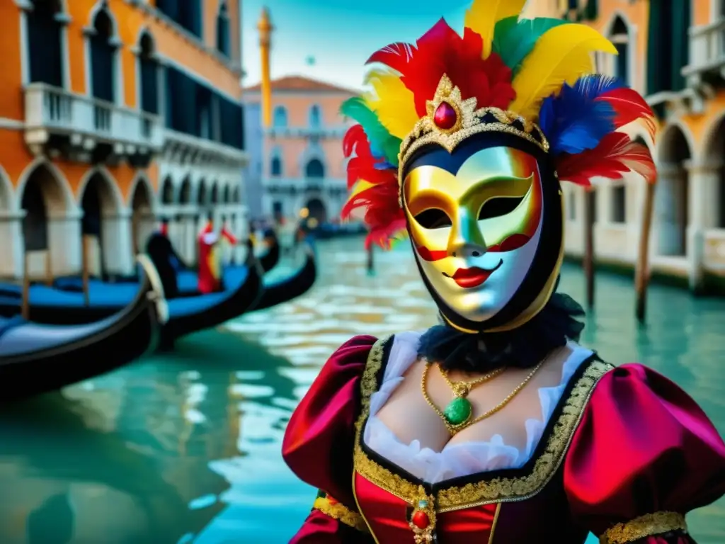 Fiesta tradicional en Venecia: Carnaval con máscaras y trajes coloridos