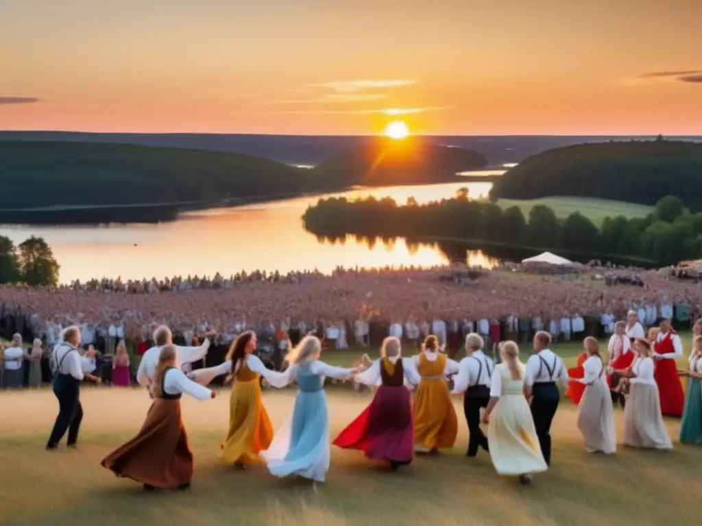 Festival tradicional en Suecia: Celebración vibrante del solsticio de verano con paisaje pintoresco