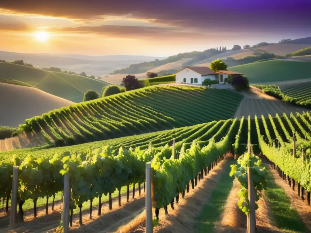 Un viñedo bañado por el sol, con vides verdes, uvas maduras y festivales ecológicos del vino