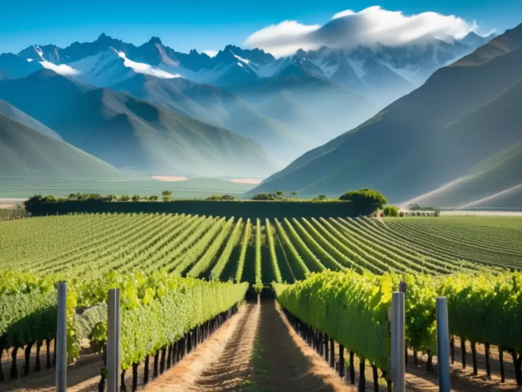 Celebraciones Vendimia Argentina: paisaje viñedo con montañas, trabajadores cosechando uvas y cestas de colores