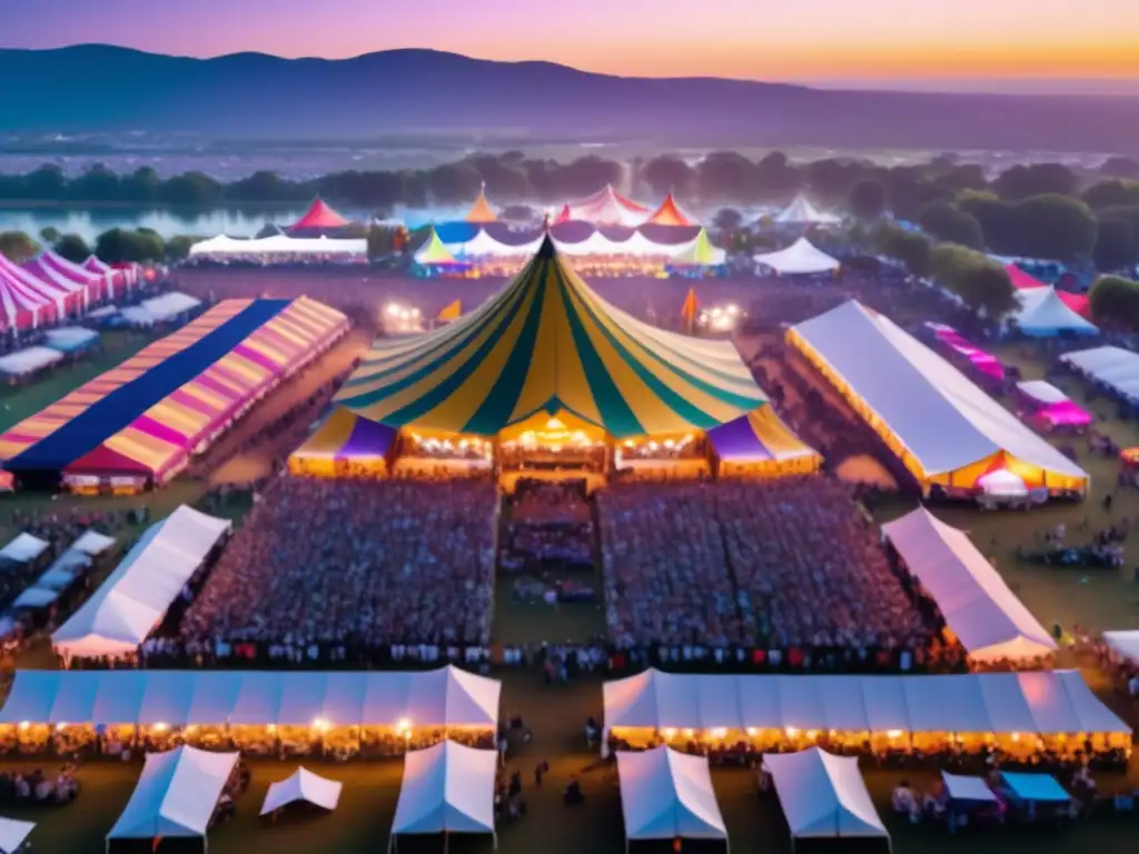 Festival vibrante y colorido, capturado desde un dron